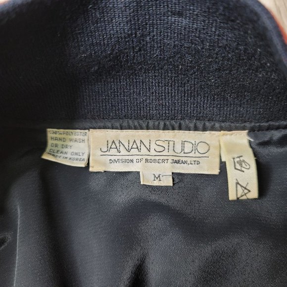 Vintage 1990s Bomber Jacket by Janan Studio Black red gold Windbreaker medium - Picture 6 of 6